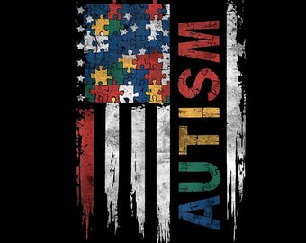 Bandiera patriottica dell'autismo PNG, pezzo di puzzle della bandiera degli Stati Uniti, design di supporto alla sensibilizzazione, sfondo trasparente