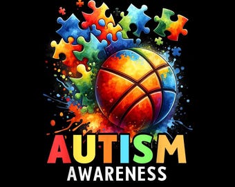 Immagine PNG per la sensibilizzazione sull'autismo, design sportivo di pallacanestro, regalo per i tifosi, PNG, sfondo trasparente
