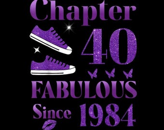 Capitolo 40 Favoloso PNG, Dal 1984, Maglietta per il 40° compleanno con scarpe da ginnastica viola, Sfondo trasparente