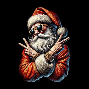 Cool Santa PNG with Peace Signs, Hip Hop Christmas Clipart, Funny Holiday Digital Download for Shirts, Swag Santa Art for Sublimation