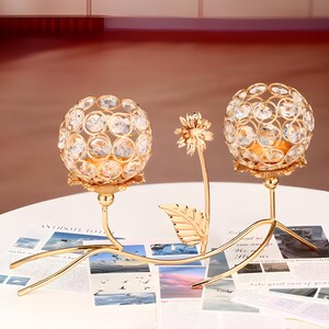 Double bougeoir en cristal doré : bougeoir en métal de style européen
