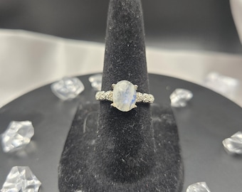 Rainbow Moonstone Ring: Sterling Silver-Plated Gemstone Jewelry