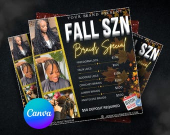Braids Pricelist, Hair Styles Braiding Price Guide, DIY Flyer Template Design
