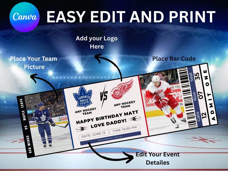 Editable Hockey Ticket Template, Easy Edit and Print Etsy
