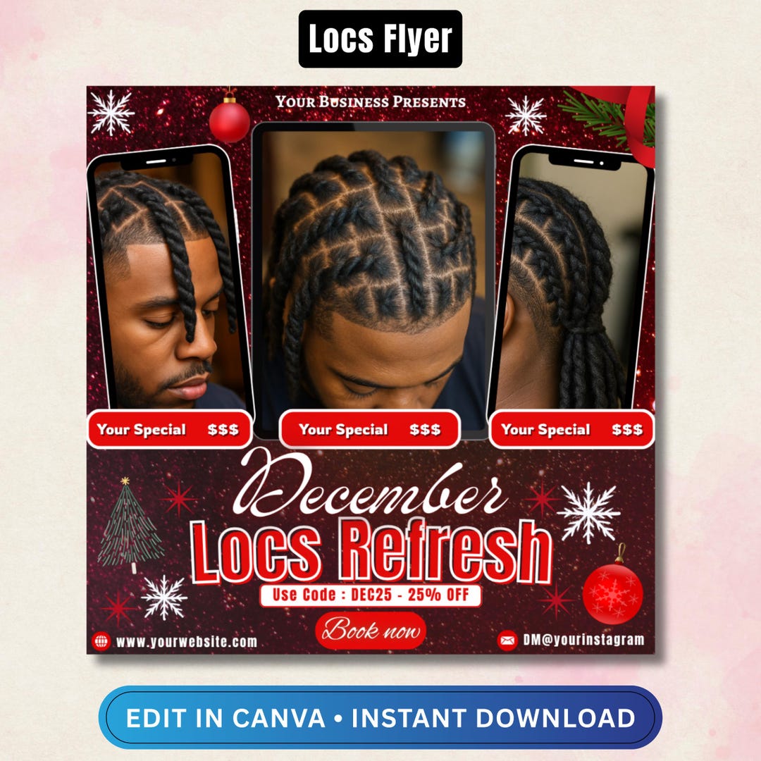 December Locs Flyer, Retwist Flyer: Editable Canva Template for Hair ...