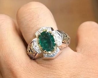 Original Swat Emerald Stone Sterling Silver Mens Ring Xmas Gift Cyber Sale Christmas Sale Mens Emerald Ring Zamurd Gemstone Swati Emerald