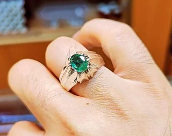 Natural Swat Emerald Stone Ring Swati Emerald Zamurd Mens Ring Emerald Fashion Ring Emerald Mens Ring Unheated Untreated Emerald Xmas Gift