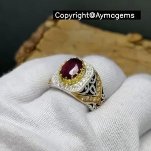 Bague rubis rouge africain naturel en argent sterling 925, pierre de naissance faite à la main en juillet, bijoux en rubis, cadeau unique pour elle, bague en pierres précieuses
