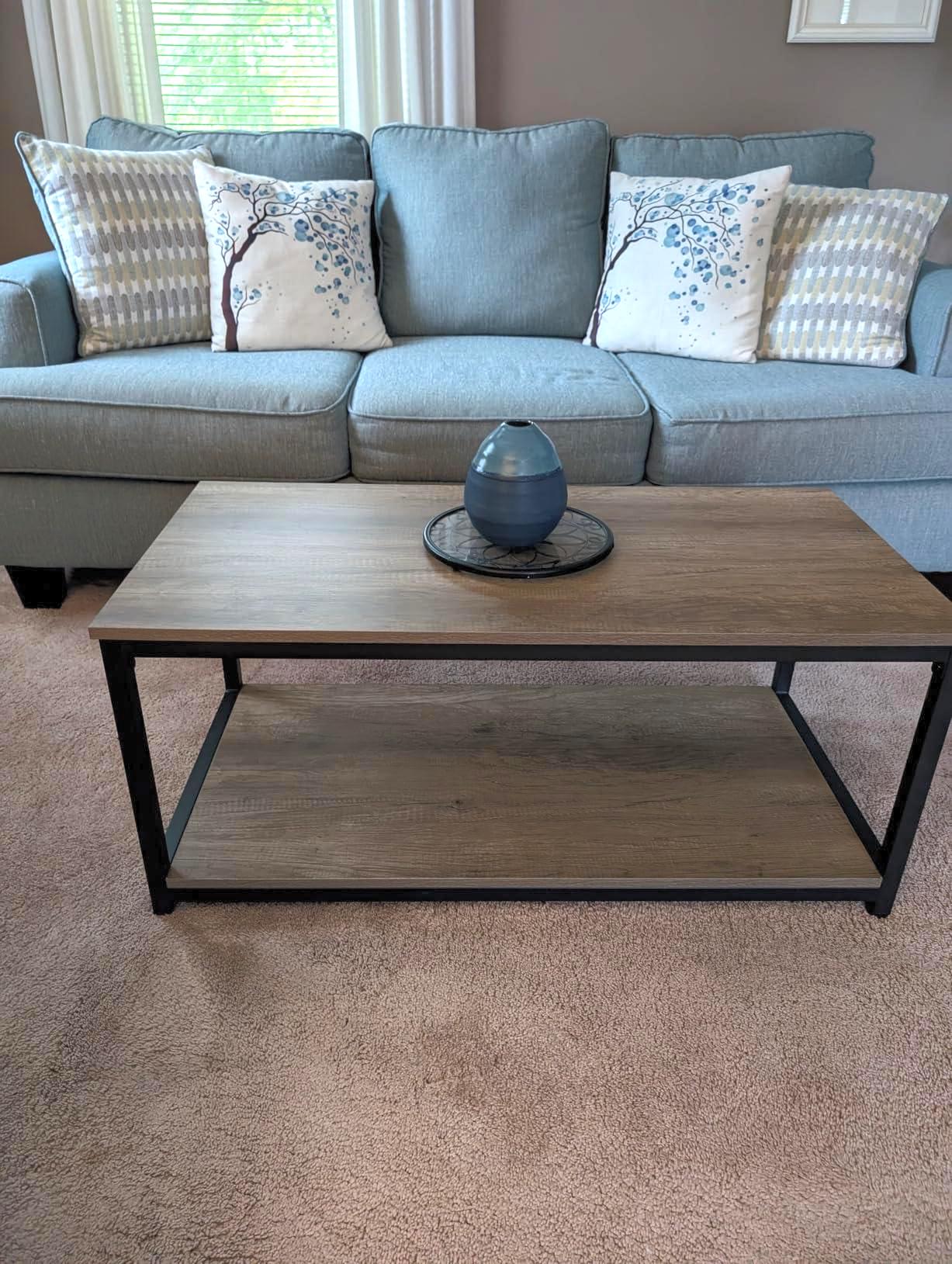 Table Basse Industrielle Grise Avec Étagère De Rangement, Table Centrale Salon Moderne