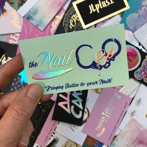 Business Cards for Makeup Artist in New Orleans Holographic Foil Business Card Boutique Owner, Hair Stylist, Nail Artist, Rainbow Foil image 4