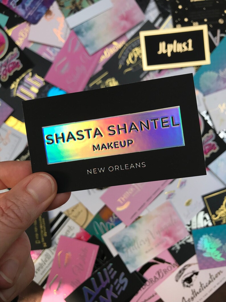 Business Cards for Makeup Artist in New Orleans Holographic Foil Business Card Boutique Owner, Hair Stylist, Nail Artist, Rainbow Foil image 1