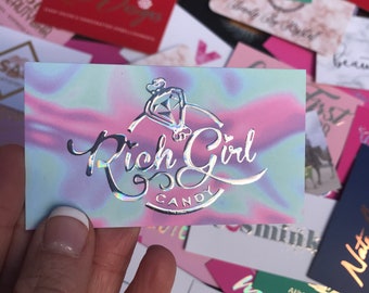 Hairstylist Business Cards | Designed and Printed Suede Business Cards with Raised Holographic Foil | Can Be Fully Customized