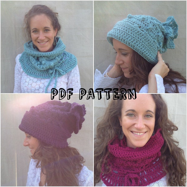 PATTERN for Textured Cowl / Hat - Crochet - Multi Use - Versatile - Neckwarmer - Toboggan - Headcover - Lace - Elegant