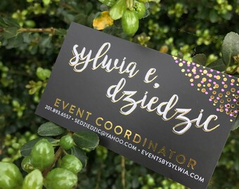 Gold Foil Business Cards with Silk Laminate, Event Coordinator, Wedding Planner, Creative Entrepreneur, Unique Business Cards