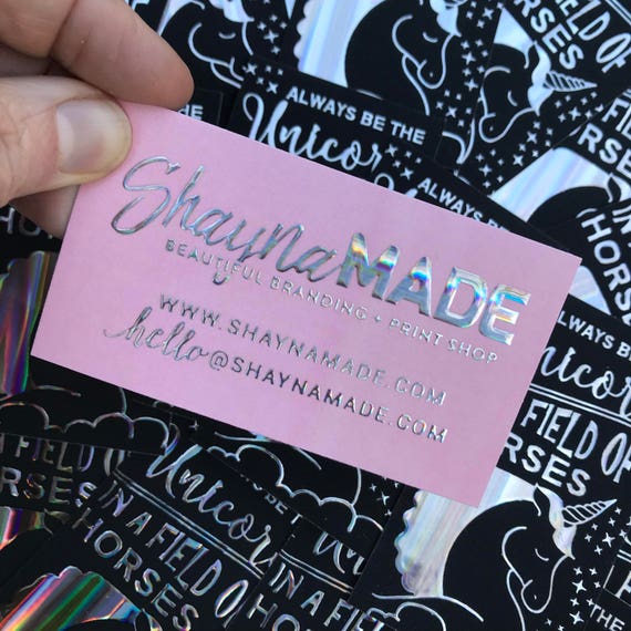 Holographic Business Cards Raised Unicorn Foil Makeup Etsy