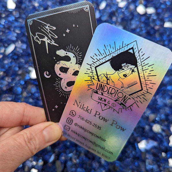 Holographic Foil Business Cards | Fancy & Magical Silk Business Cards for Tattoo Artists, Hair Stylists, Nail Artist, Esthetician, and more.