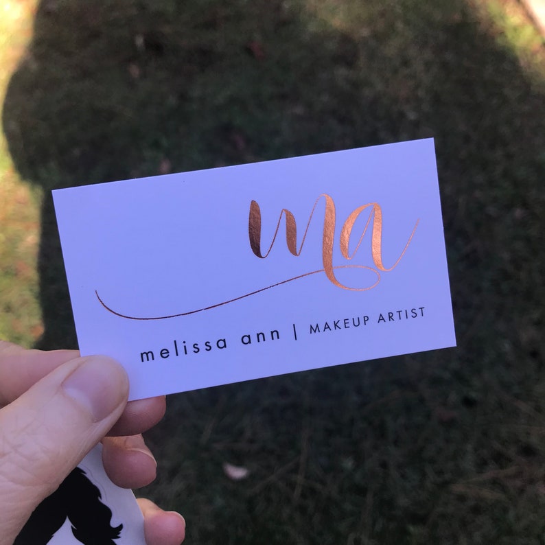 Rose Gold Foil SQUARE Business Cards with Silk Laminate Makeup Artist, Hair Stylist, Nail Artist, Microblading, Interior Designer, Macrame image 6