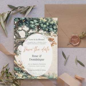 Live Oak Tree Save the Date Template, Rustic Southern Wedding Announcement, Spanish Moss Canva Card, Editable Canva Digital Download