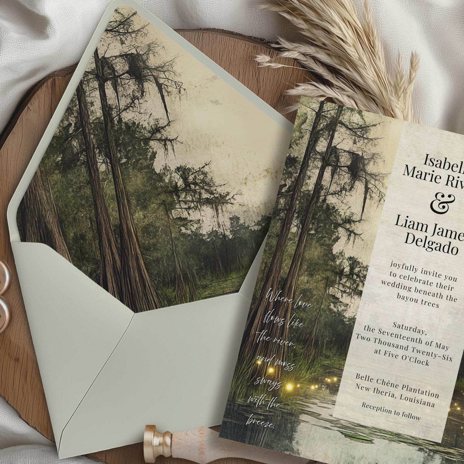 Bayou Wedding Invitation Basic Bundle Canva Template Rustic Romantic ...