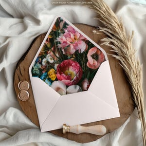 Moody Peony Floral Wedding Envelope Liner, Dark Mystique Aesthetic, Printable Envelope Insert