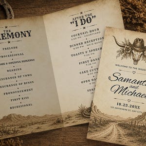 Western Wedding Program, Editable Canva Order of Service, Rustic Cowboy Bi Fold Printable