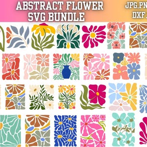 Abstract Flower SVG Bundle | Modern Floral Svg Png Eps Dxf Jpg | Line Art Botanical Clipart | Cricut Silhouette Cut Files | Digital Download