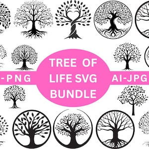 Tree of Life SVG Bundle | Family Tree Cut Files | Roots Branches PNG | Spiritual Symbol Ai DXF | Celtic Tree Svg | Commercial Use Cricut