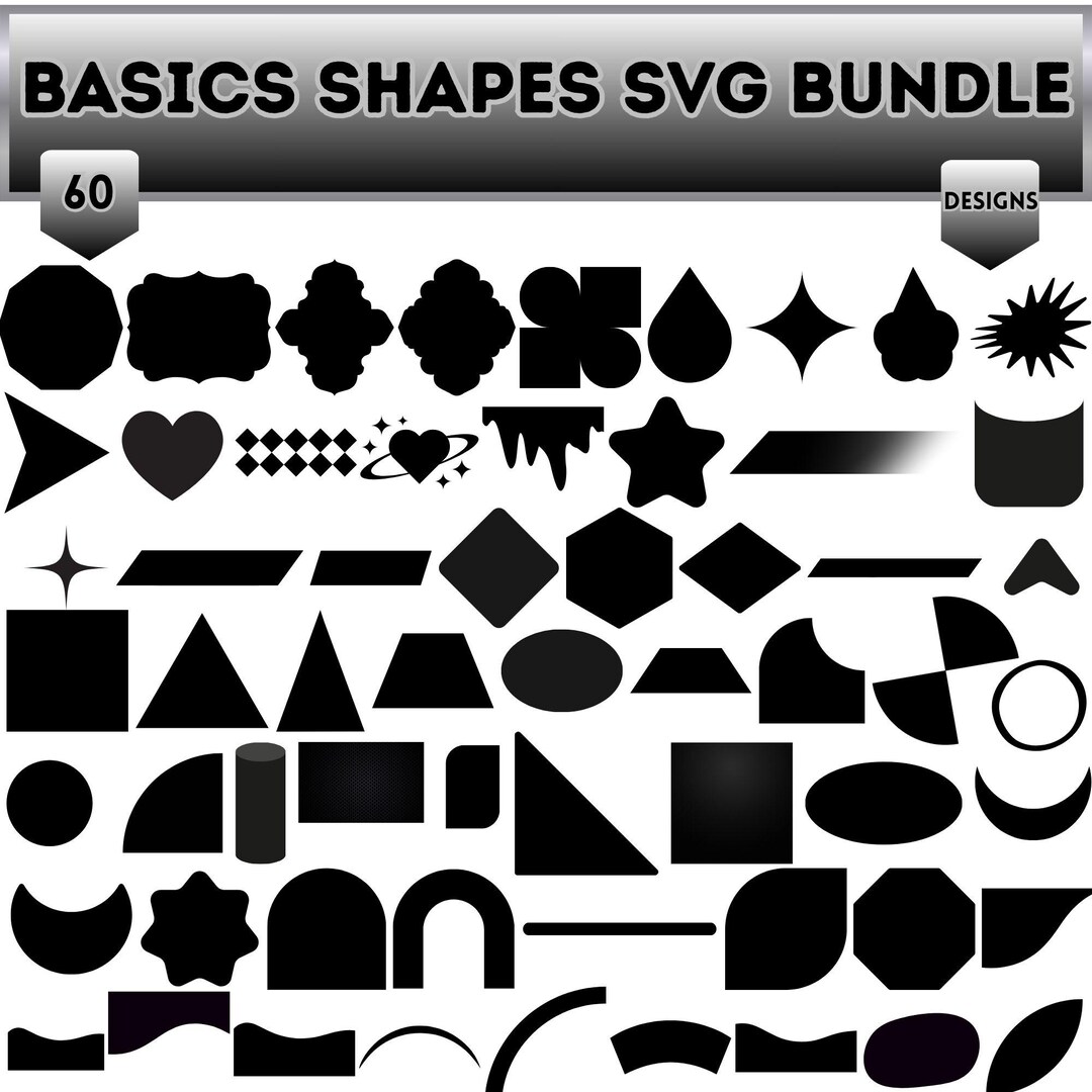 Basic Shapes SVG Bundle | 60 Geometric Shapes Clipart | Circle Square ...