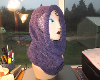 Purple Hooded Cowl Knitted by SuzannesStitches, Purple Snoodie, Hand Knit Hood, Hand Knit Cowl, Hooded Cowl, Soft Hooded Cowl, Purple Cowl