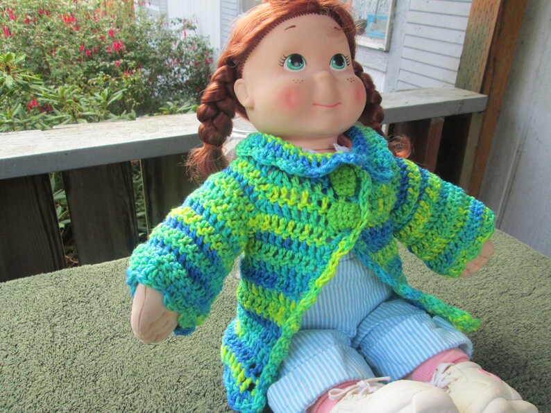 Preemie 3 Month Baby Girl Blue Sweater 6 Months Baby Girl Blue and Greens Sweater Crocheted by SuzannesStitches Baby Girl Green Cardi