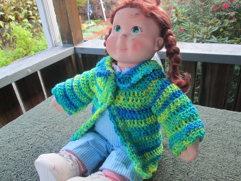 Preemie 3 Month Baby Girl Blue Sweater 6 Months Baby Girl Blue and Greens Sweater Crocheted by SuzannesStitches Baby Girl Green Cardi