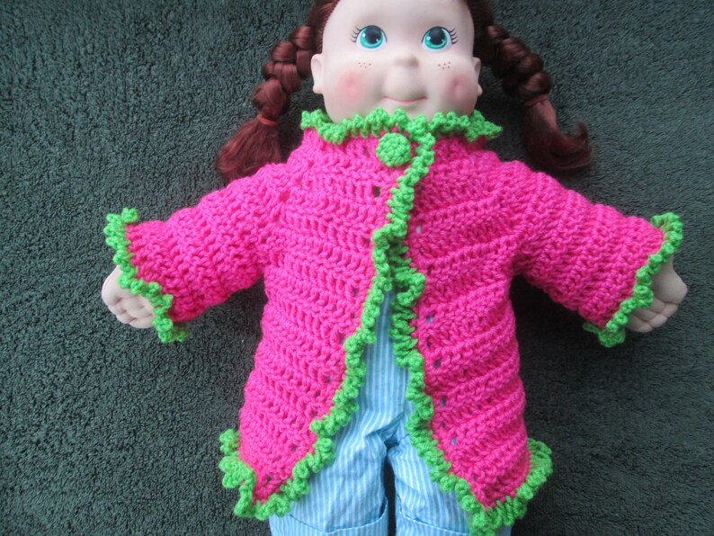 12 Months Baby Girl Pink /& Green Sweater Crocheted by SuzannesStitches Preemie Pink Baby Girl Cardigan 6 Month Baby Girl Pink Sweater