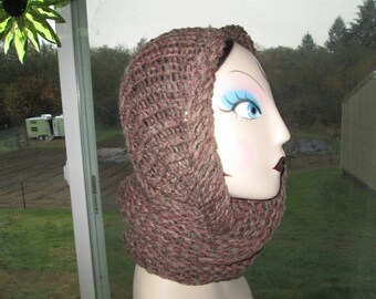 Brown Hooded Cowl Knitted by SuzannesStitches, Brown Snoodie, Hand Knit Hood, Hand Knit Cowl, Hooded Cowl, Soft Hooded Cowl, Brown Cowl