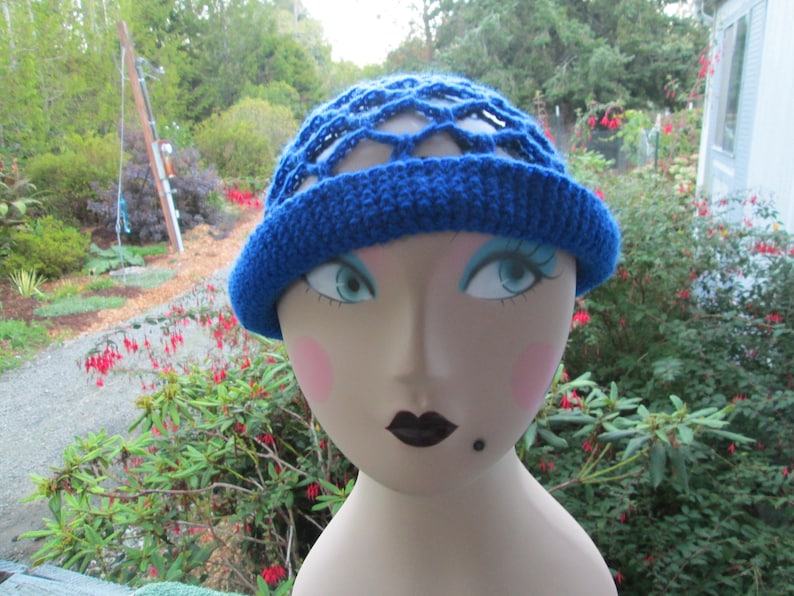 Ladies Blue Hat Women/'s Formal Hat ToddlerGirlTeenWomen Blue Cloche Hat Crocheted by SuzannesStitches Girl/'s Blue Hat Teen Sun Hat