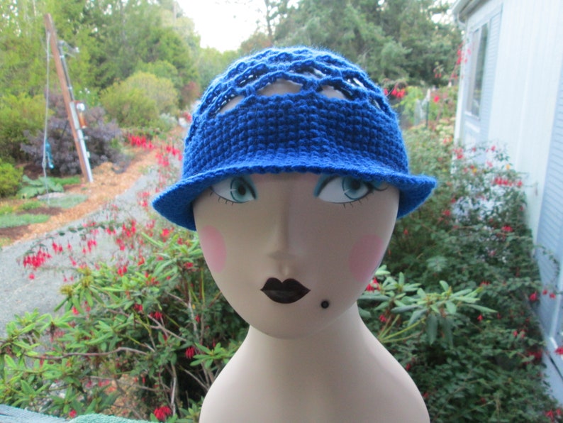 Ladies Blue Hat Women/'s Formal Hat ToddlerGirlTeenWomen Blue Cloche Hat Crocheted by SuzannesStitches Girl/'s Blue Hat Teen Sun Hat