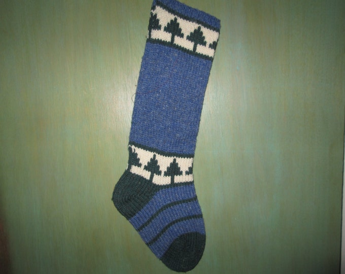 Vintage Wool Christmas Sock Knitted Wool Christmas Sock Blue Etsy