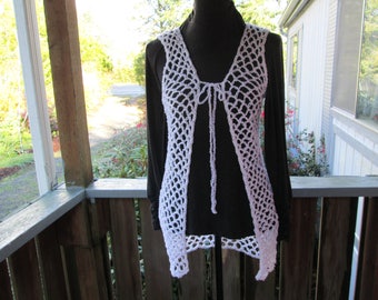 White 70's Crocheted Vest by SuzannesStitches, Women's White Vest, Crochet White Vest, Mesh Crochet White Vest, White Vest, Teen White Vest