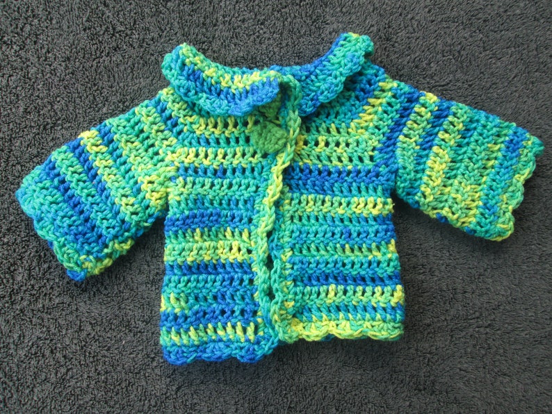 Preemie 3 Month Baby Girl Blue Sweater 6 Months Baby Girl Blue and Greens Sweater Crocheted by SuzannesStitches Baby Girl Green Cardi