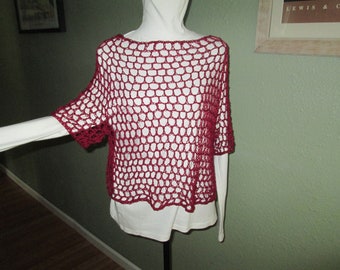 Cotton Burgundy Crochet Top by SuzannesStitches, Women's Cotton Top, Crochet Burgundy Top, Cotton Top, Teen Cotton Top, Cotton Burgundy Top