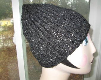 Glitzy Hat by SuzannesStitches, Adult Black Hat, Girl's Black Winter Hat, Child Black Hat, Black Beanie, Womens Black Hat, Ladies Winter Hat