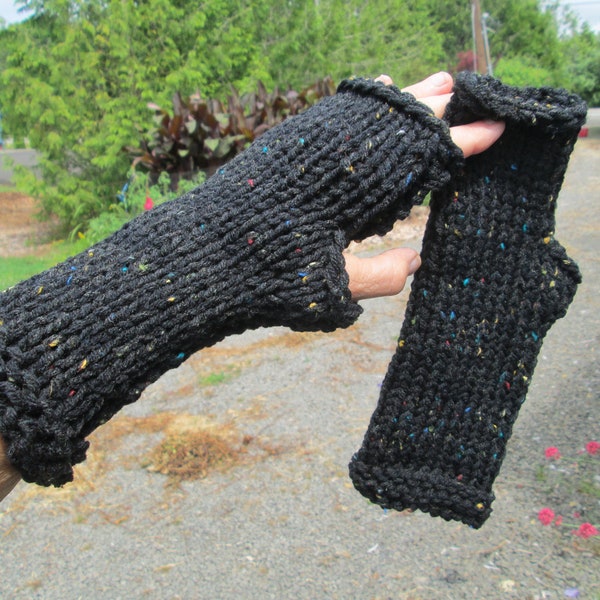 Chunky Fingerless Gloves Knitted by SuzannesStitches, Ladies Chunky Fingerless Gloves, Teen Fingerless Gloves, Men's Black Fingerless Gloves