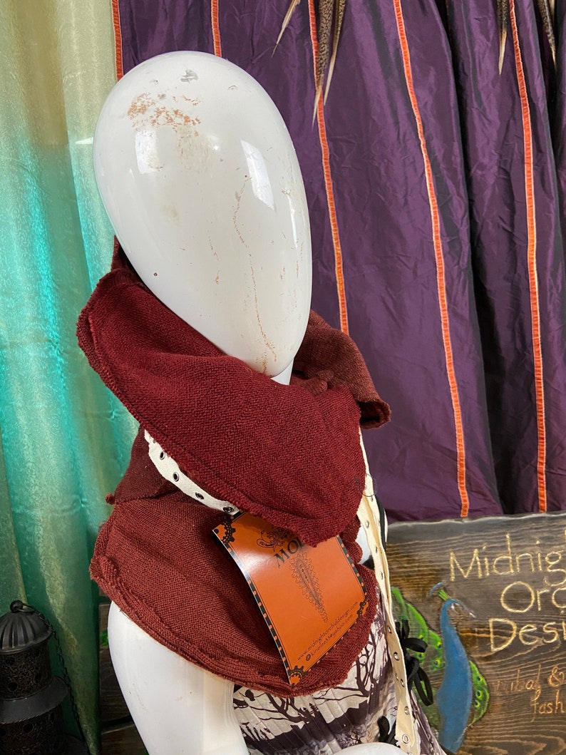 neck warmer cowl patchwork upcycled festival wear winter scarf Hand dyed BURGUNDY wool patchwork Buckled NO zipper