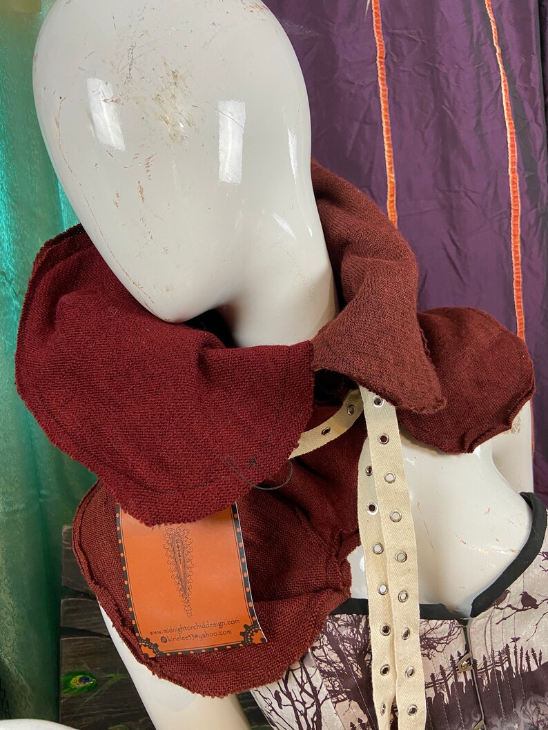 neck warmer cowl patchwork upcycled festival wear winter scarf Hand dyed BURGUNDY wool patchwork Buckled NO zipper