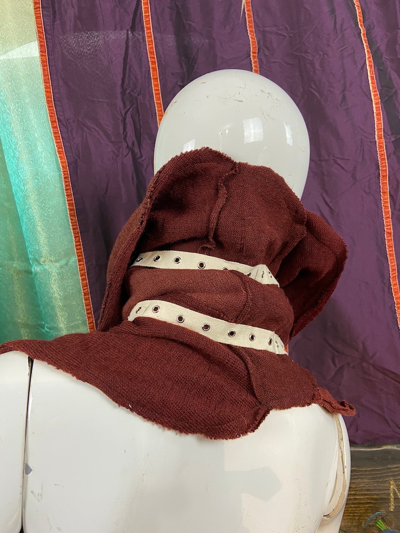 neck warmer cowl patchwork upcycled festival wear winter scarf Hand dyed BURGUNDY wool patchwork Buckled NO zipper