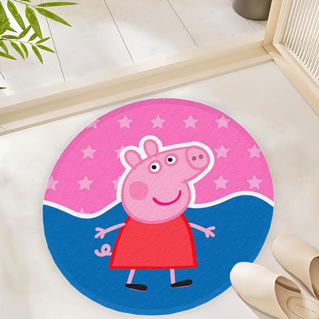 Pink Cartoon Pig Nursery Rug- Cute Piggy Kids Rug- Cartoon Piggy Floor ...