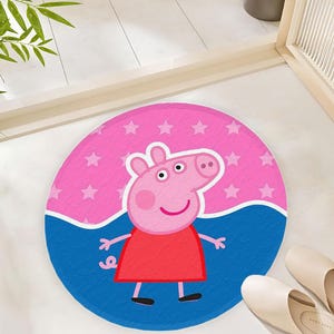 Alfombra infantil con diseño de cerdito rosa de dibujos animados - Bonita alfombra infantil con diseño de cerdito - Alfombra infantil con diseño de cerdito - Alfombra redonda suave para decorar la habitación de un animalito