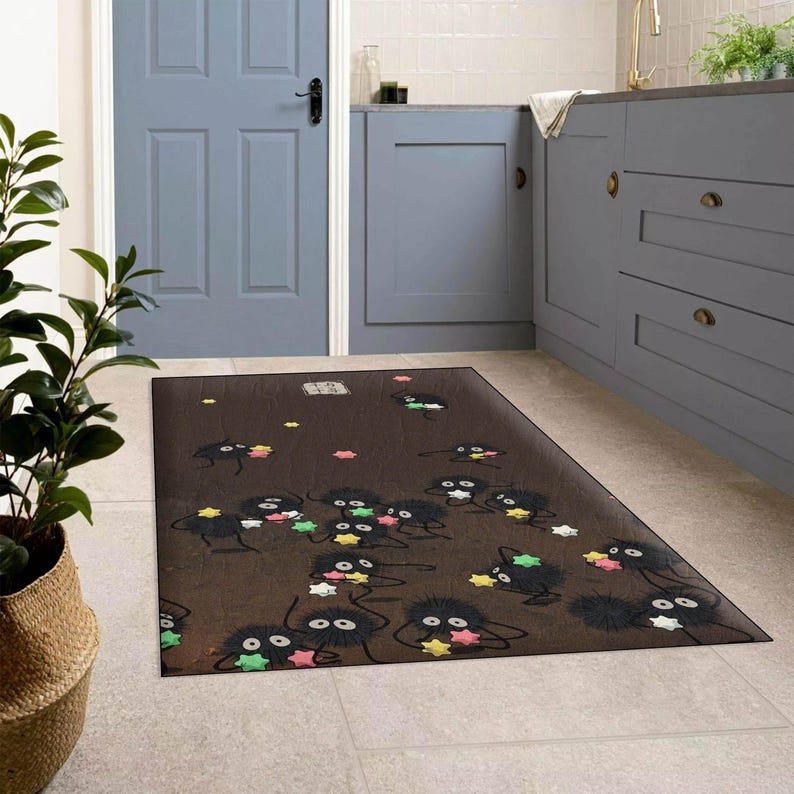 Kitchen Rugs Sprites Soot Sprite Rug: Ghibli Inspired Anime Decor, Polyester Rug, Cute Fuzzy ...
