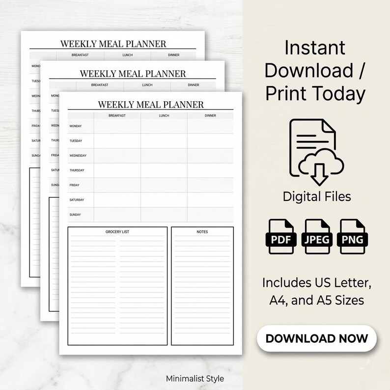 Weekly Meal Planner & Grocery List | Editable Canva Template (PDF ...