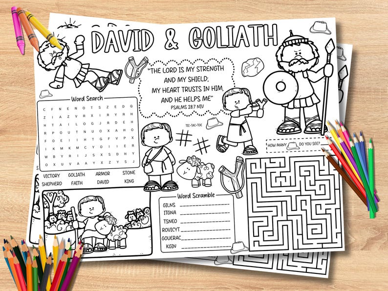 David and Goliath Activity Sheet | Sunday School Printable (PDF Pattern ...
