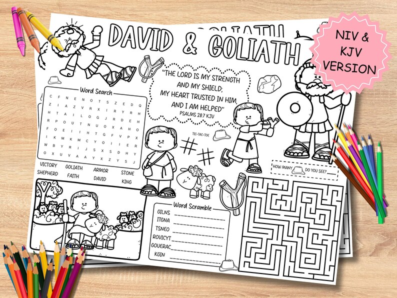 David and Goliath Activity Sheet | Sunday School Printable (PDF Pattern ...